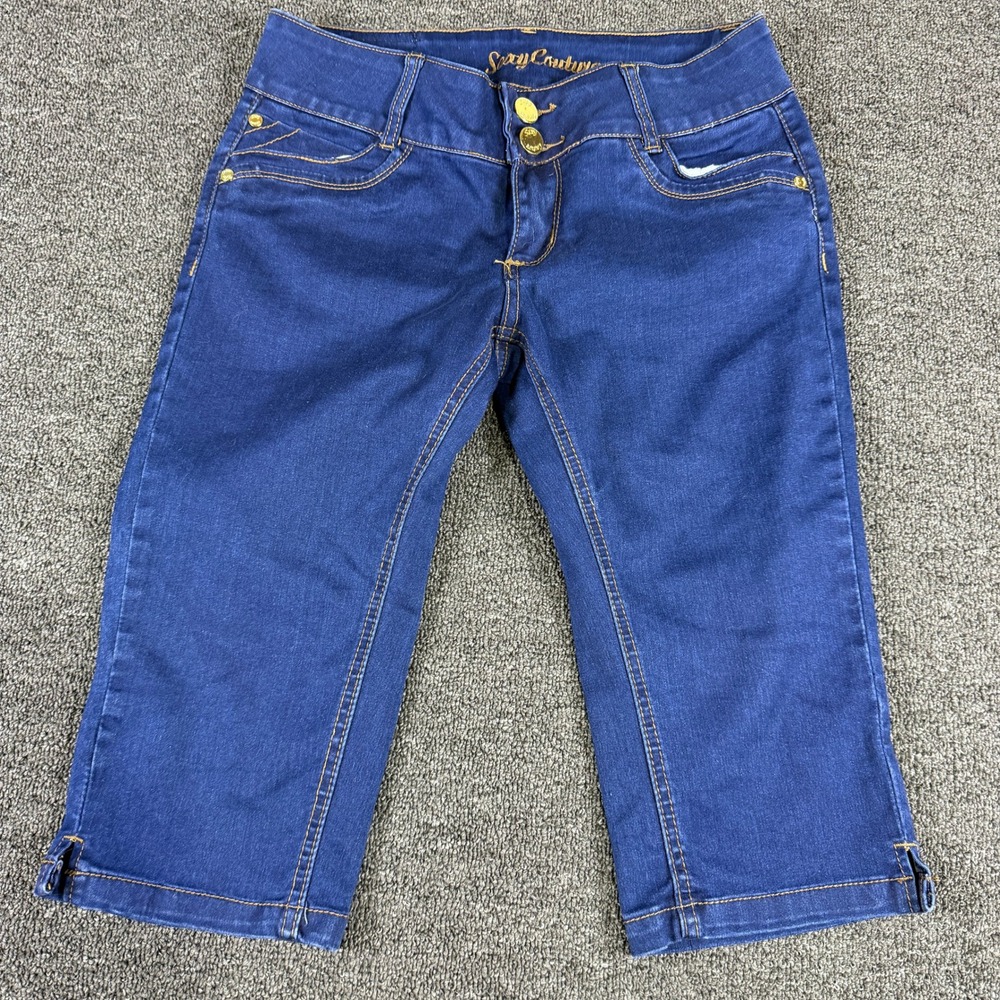 Sexy Couture Womens Dark Wash Denim Capri Jeans Gold S2104-C Blue Size 9